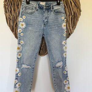 DRIFTWOOD Blue Daisy Embroidered Straight Leg Jeans
